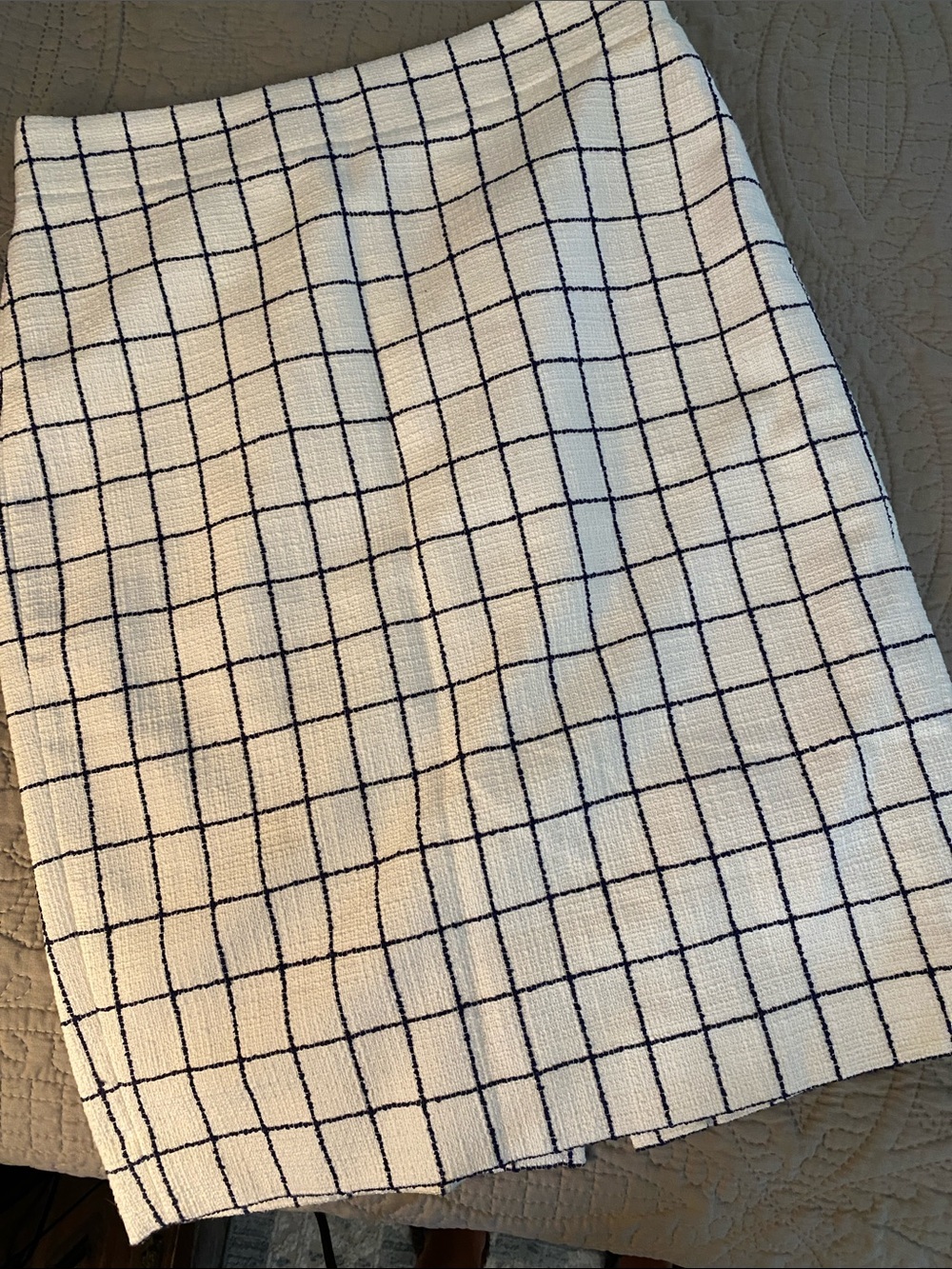 J. Crew White Grid Pencil Skirt
